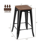 Metal Stackable Stool w/Wood Seat 4pc Set