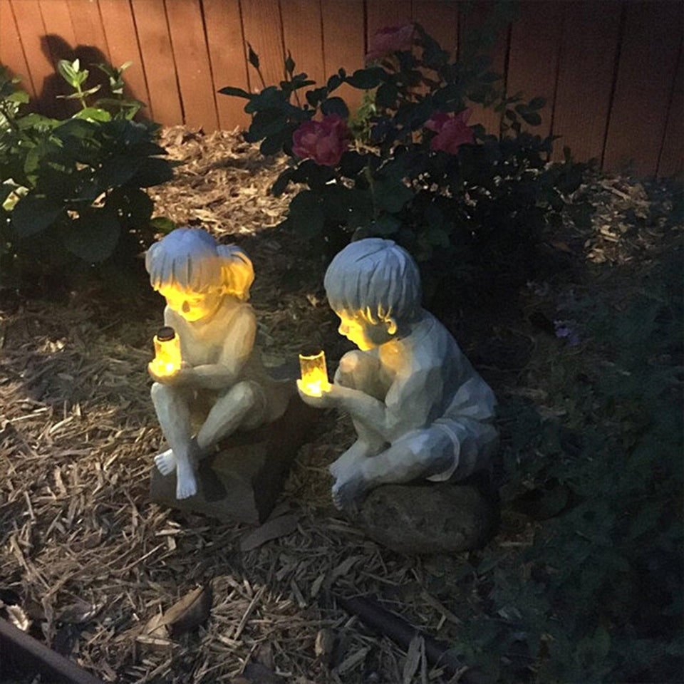 Kid With Fireflies Garden LED Lights